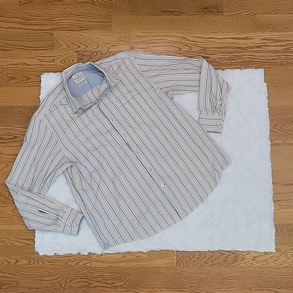 Tommy Bahama Blue Striped Button Down Shirt, Men's XL, Great Condition!